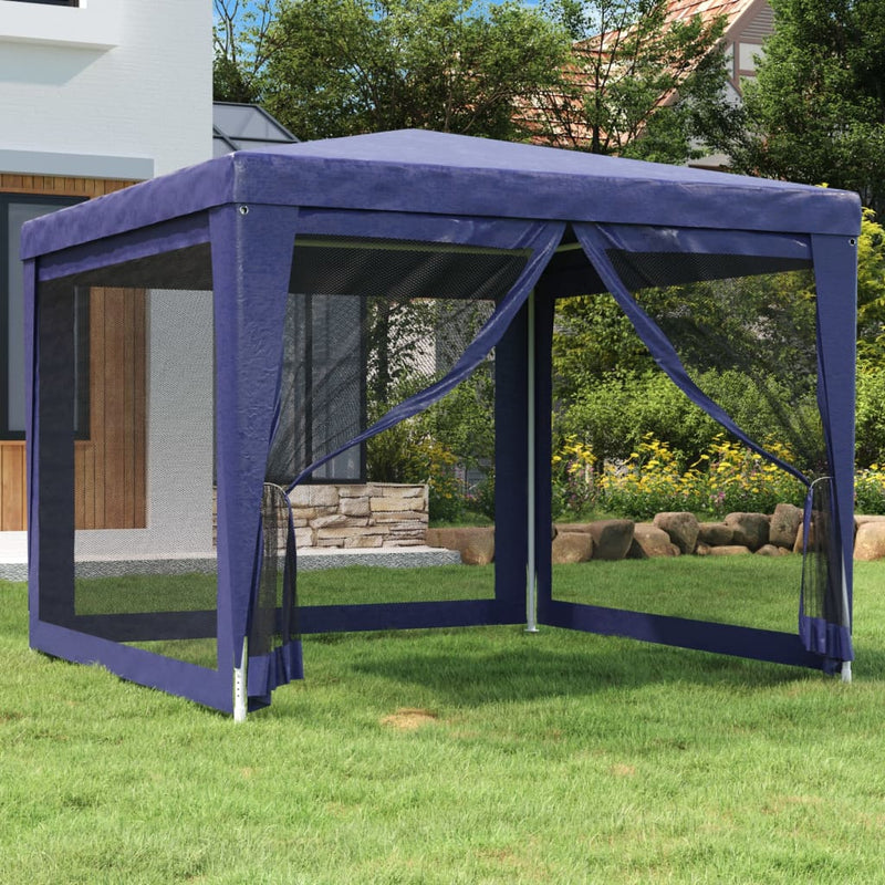Load image into Gallery viewer, Vidaxl partytent met 4 mesh zijwanden 3x3 m hdpe blauw
