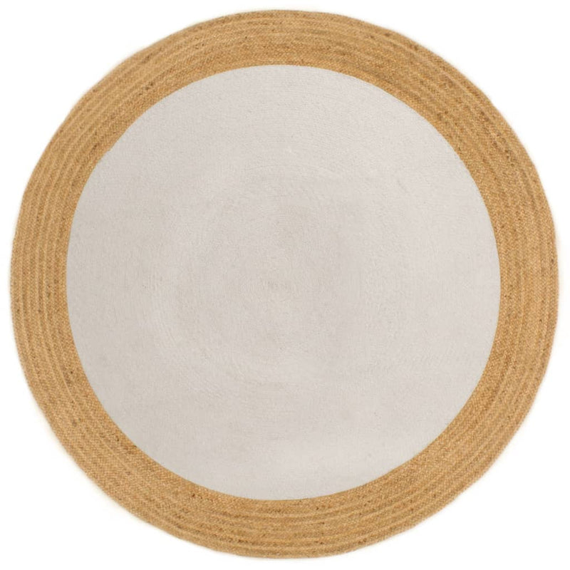 Load image into Gallery viewer, Vidaxl vloerkleed rond gevlochten 150 cm jute en katoen wit en naturel
