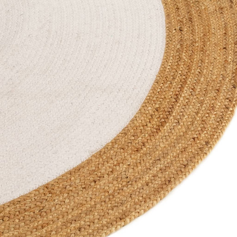 Load image into Gallery viewer, Vidaxl vloerkleed rond gevlochten 150 cm jute en katoen wit en naturel
