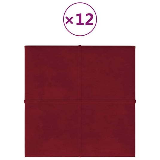 Vidaxl wandpanelen 12 st 1,08 m² 30x30 cm fluweel wijnrood
