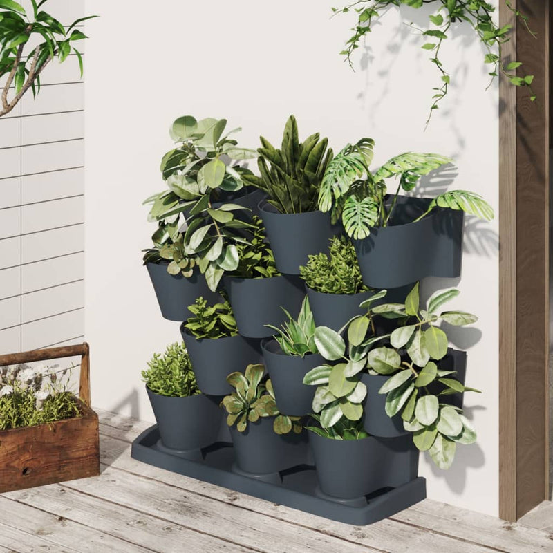 Load image into Gallery viewer, Vidaxl 12-delige plantenbakkenset verticaal polypropeen antracietkleur
