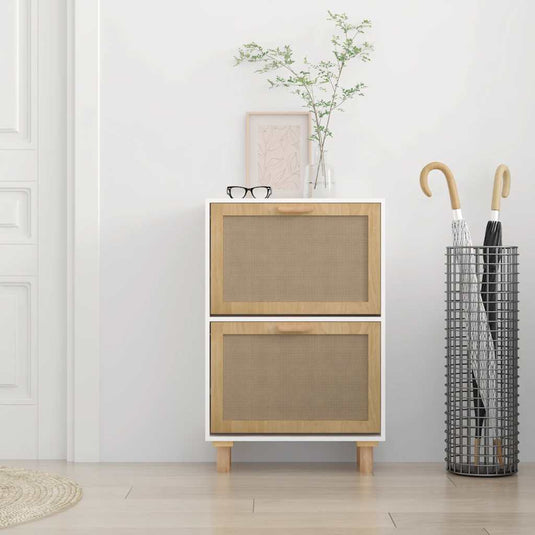 Vidaxl schoenenkast 52x25x80 cm bewerkt hout en natuurlijk rattan wit