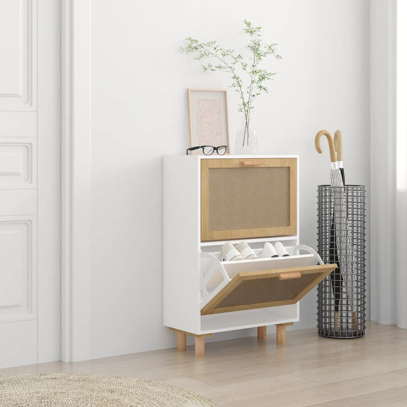 Load image into Gallery viewer, Vidaxl schoenenkast 52x25x80 cm bewerkt hout en natuurlijk rattan wit
