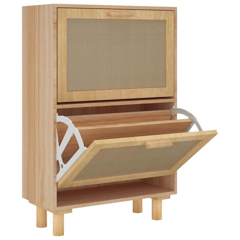 Afbeelding laden in galerijviewer, Vidaxl schoenenkast 52x25x80 cm bewerkt hout natuurlijk rattan bruin

