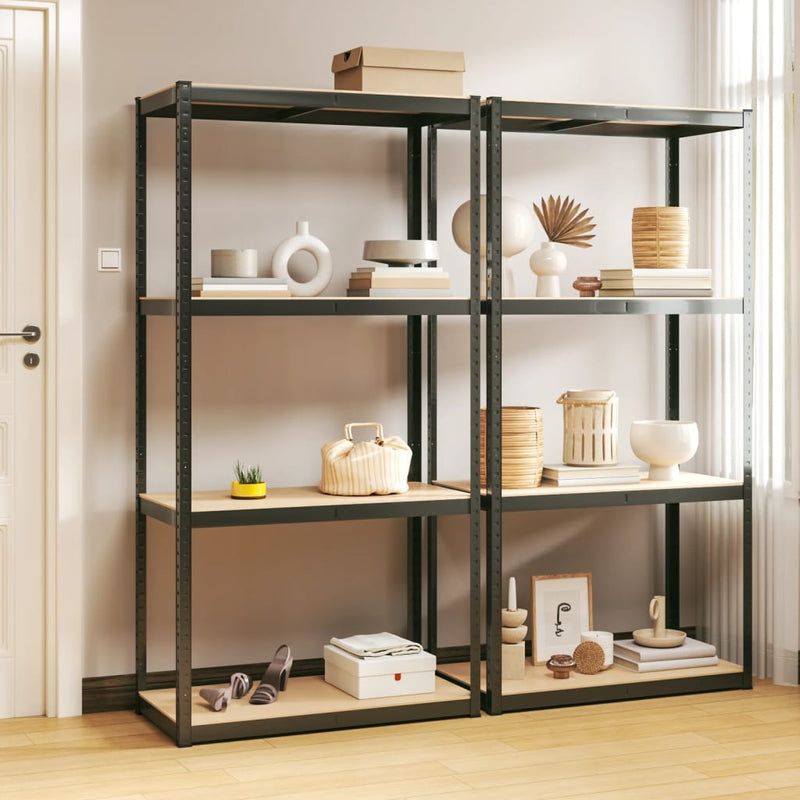 Load image into Gallery viewer, Vidaxl opbergrek 4-laags 2 st staal en bewerkt hout antracietkleurig
