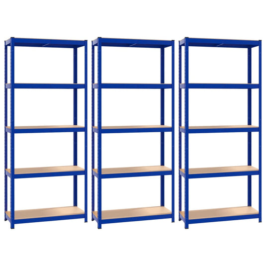 VidaXL Opbergrekken 3 st 5-laags staal en bewerkt hout blauw