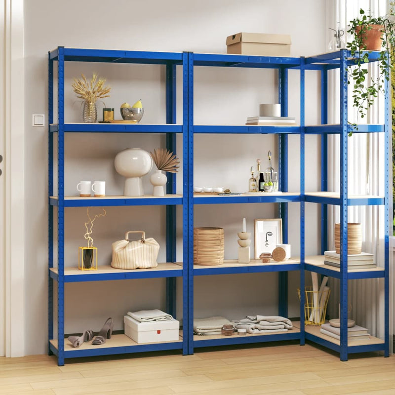 Load image into Gallery viewer, VidaXL Opbergrekken 3 st 5-laags staal en bewerkt hout blauw
