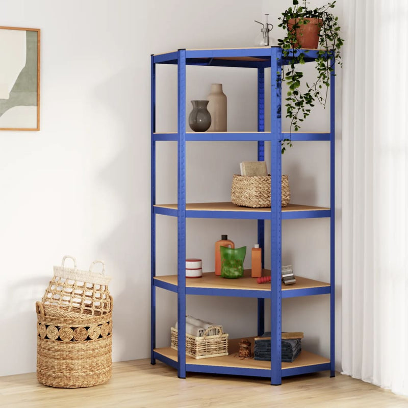 Load image into Gallery viewer, Vidaxl hoekrek 5-laags staal en bewerkt hout blauw
