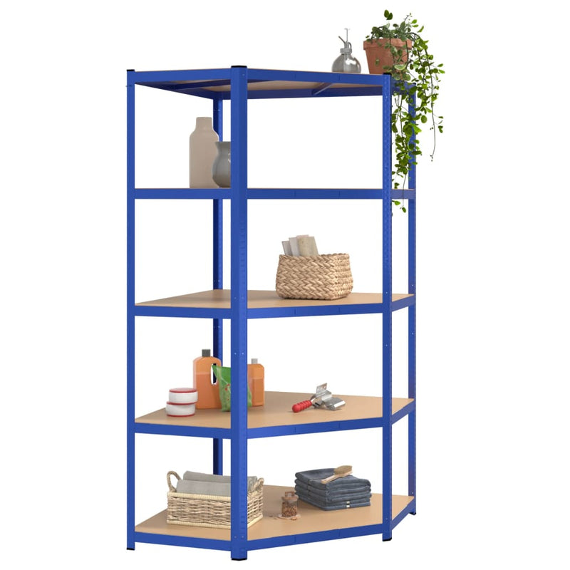 Load image into Gallery viewer, Vidaxl hoekrek 5-laags staal en bewerkt hout blauw
