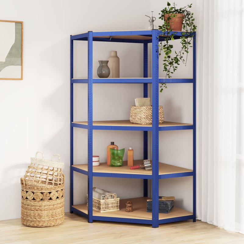 Load image into Gallery viewer, Vidaxl hoekrek 5-laags staal en bewerkt hout blauw
