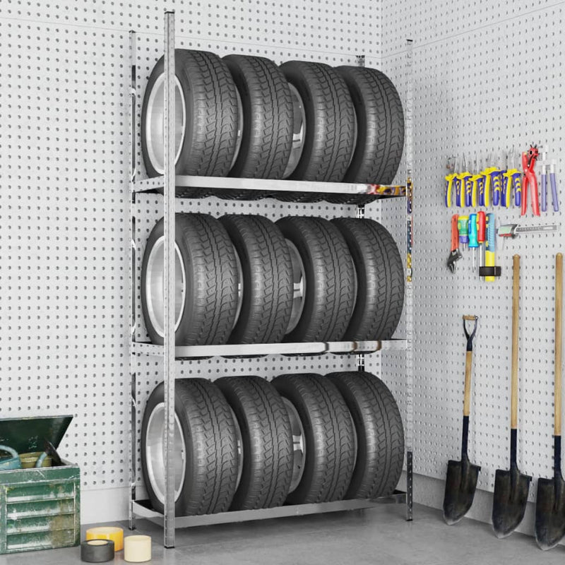 Load image into Gallery viewer, VidaXL Bandenrek 3-laags 110x40x200 cm staal zilverkleurig
