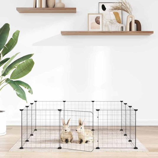 Vidaxl huisdierkooi met 12 panelen en deur, zwart 35x35 cm staal