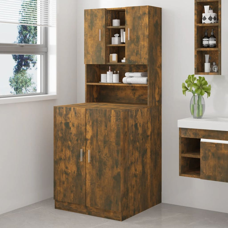 Load image into Gallery viewer, VidaXL Wasmachinekast bewerkt hout gerookt eikenkleurig
