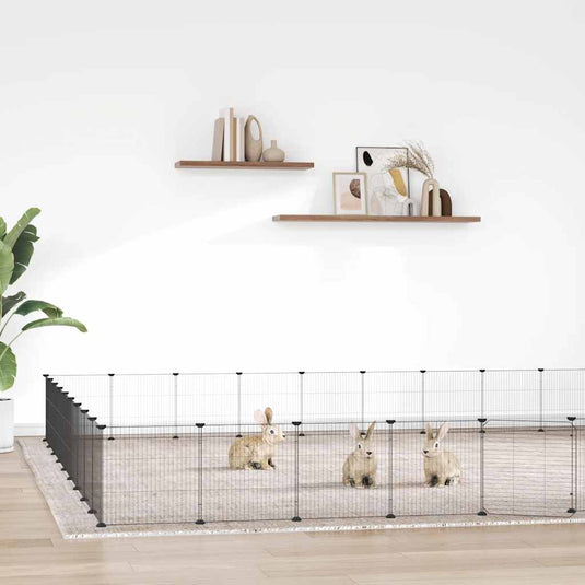 Vidaxl huisdierenkooi met deur 36 panelen 35x35 cm staal zwart