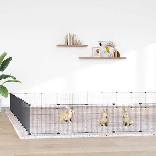 Vidaxl huisdierenkooi met deur 52 panelen 35x35 cm staal zwart