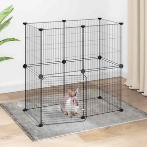 Vidaxl huisdierenkooi met deur 12 panelen 35x35 cm staal zwart