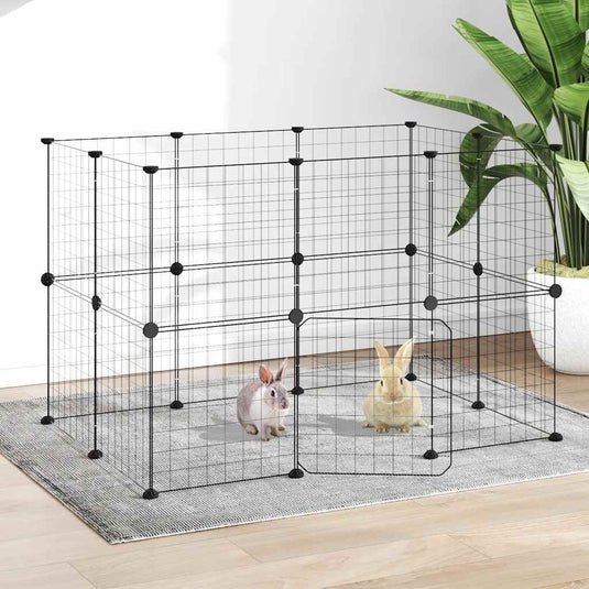 Vidaxl huisdierenkooi met deur 20 panelen 35x35 cm staal zwart