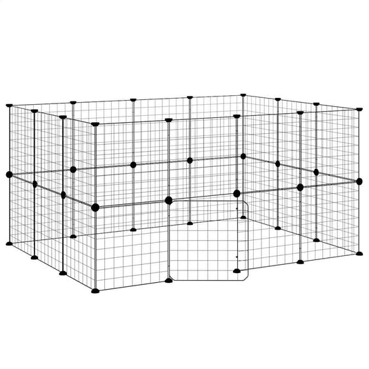 Vidaxl huisdierenkooi met deur 28 panelen 35x35 cm staal zwart