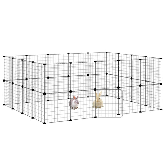 Vidaxl huisdierenkooi met deur 36 panelen 35x35 cm staal zwart