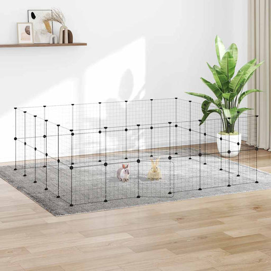 Vidaxl huisdierenkooi met deur 44 panelen 35x35 cm staal zwart