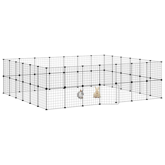 Vidaxl huisdierenkooi met deur 52 panelen 35x35 cm staal zwart
