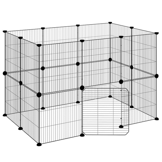 Vidaxl huisdierenkooi met deur 20 panelen 35x35 cm staal zwart
