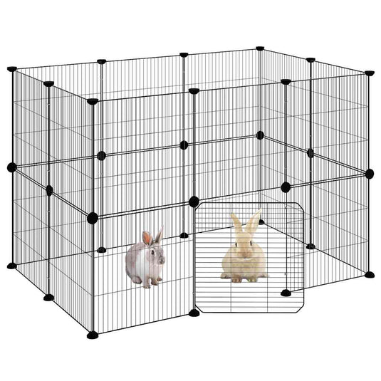 Vidaxl huisdierenkooi met deur 20 panelen 35x35 cm staal zwart