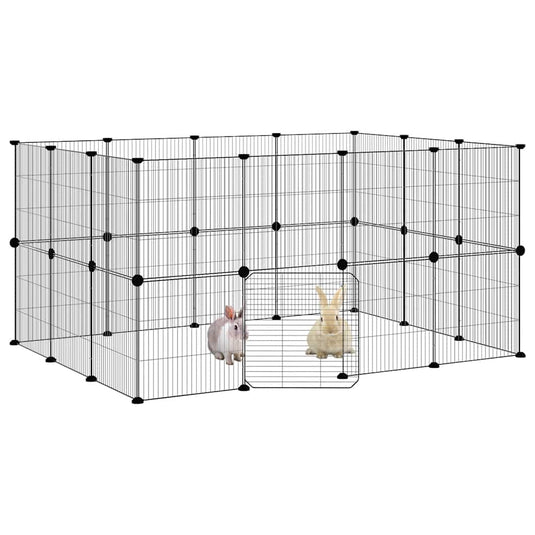 Vidaxl huisdierenkooi met deur 28 panelen 35x35 cm staal zwart