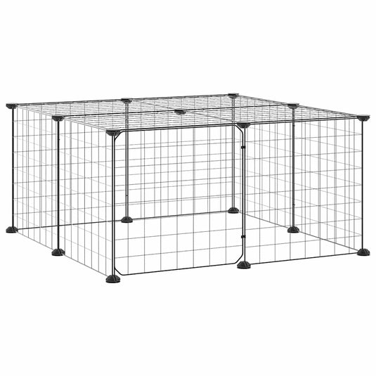 Vidaxl huisdierenkooi met deur 12 panelen 35x35 cm staal zwart