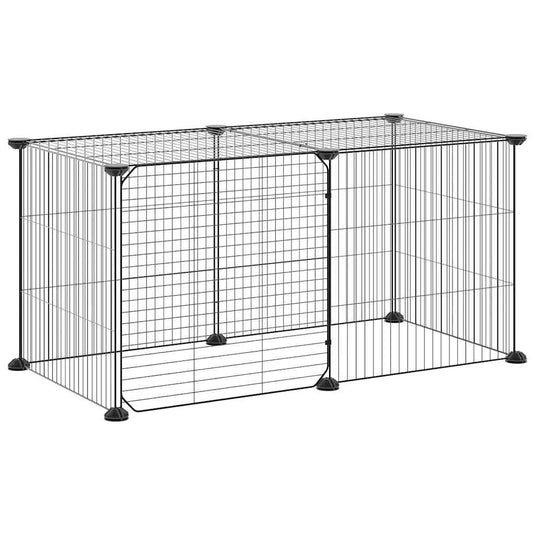 Vidaxl huisdierenkooi met deur 8 panelen 35x35 cm staal zwart