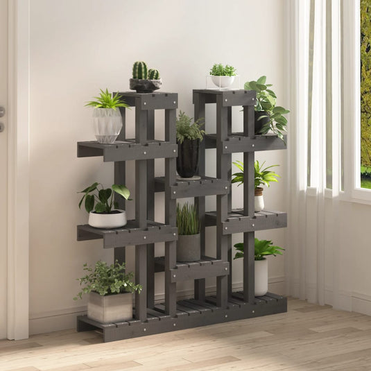 Vidaxl plantenstandaard grijs 104,5x25x109,5 cm massief grenenhout