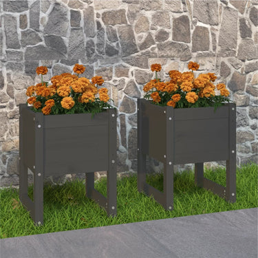 Vidaxl plantenbakken 2 st 40x40x52,5 cm massief grenenhout grijs