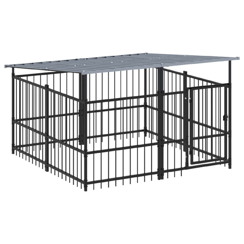 Load image into Gallery viewer, VidaXL Hondenkennel met dak 3,75 m² staal
