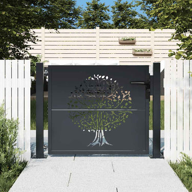 Vidaxl poort 100x100 cm met boomontwerp staal antracietkleurig
