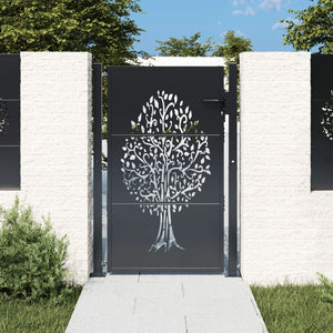Vidaxl poort 100x125 cm met boomontwerp staal antracietkleurig