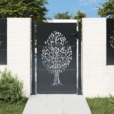 Vidaxl poort 100x125 cm met boomontwerp staal antracietkleurig