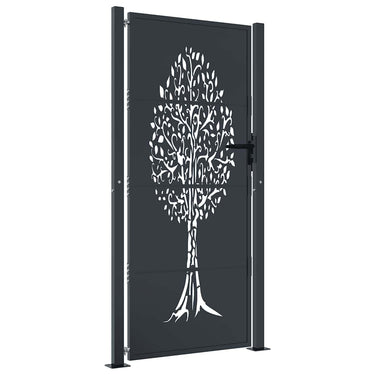 Vidaxl poort 100x175 cm met boomontwerp staal antracietkleurig