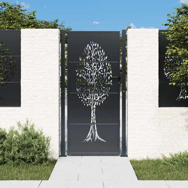 Vidaxl poort 100x200 cm met boomontwerp staal antracietkleurig