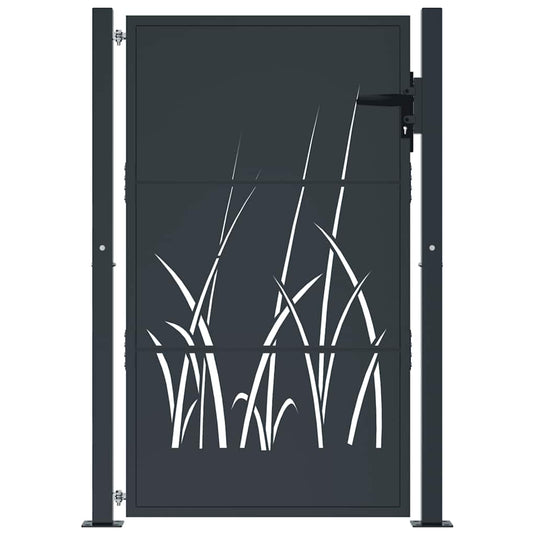 Vidaxl poort 105x130 cm met grasontwerp staal antracietkleurig