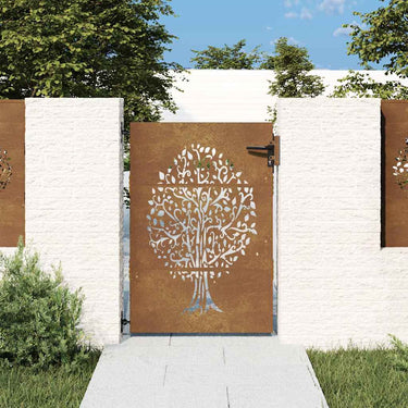 Vidaxl poort 85x150 cm boomontwerp cortenstaal