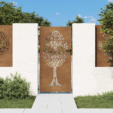 Vidaxl poort 85x200 cm boomontwerp cortenstaal