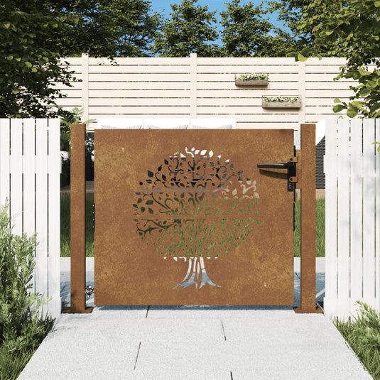 Vidaxl poort 100x100 cm boomontwerp cortenstaal