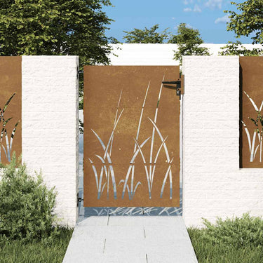 Vidaxl poort 85x125 cm grasontwerp cortenstaal