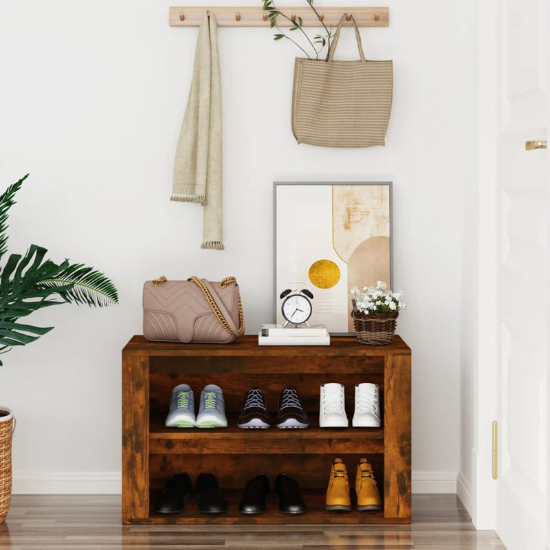 Load image into Gallery viewer, VidaXL Schoenenrek 75x35x45 cm bewerkt hout gerookt eikenkleurig
