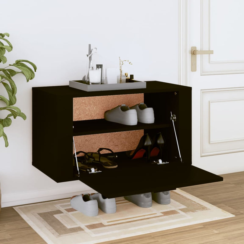 Load image into Gallery viewer, Vidaxl wandschoenenkast 70x35x38 cm bewerkt hout zwart
