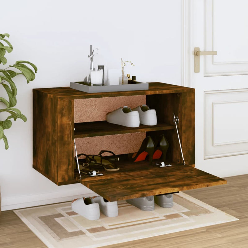Load image into Gallery viewer, Vidaxl wandschoenenkast 70x35x38 cm massief grenenhout gerookt eiken
