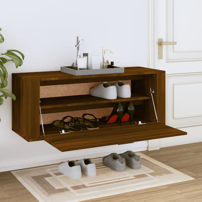 Load image into Gallery viewer, Vidaxl schoenenkast wandgemonteerd 100x35x38cm bewerkt hout bruineiken
