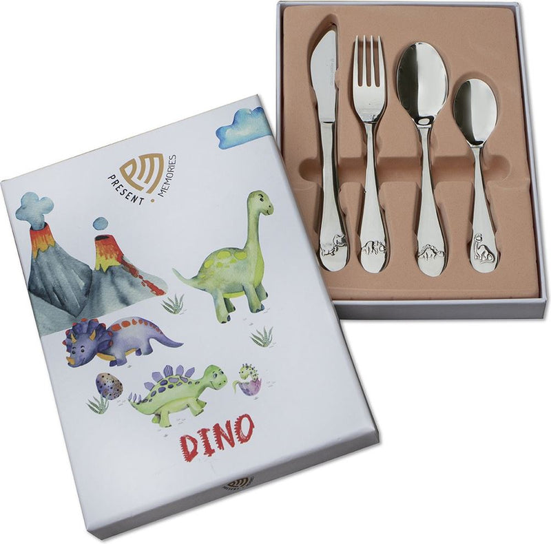 Load image into Gallery viewer, Kinderbestek - 4 delig - dino - zilver r
