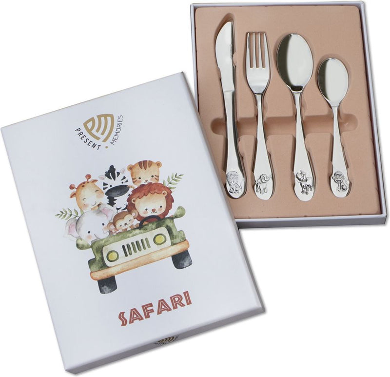 Load image into Gallery viewer, Kinderbestek - 4 delig - safari - zilver
