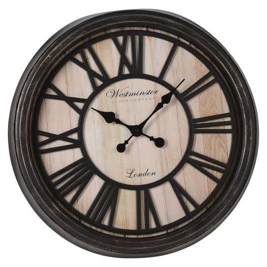 H S Collection H S Collection Wandklok London Romeinse cijfers zwart en naturel
